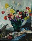 Fernand Toussaint Vase de Fleurs et Rideau Blanc painting
